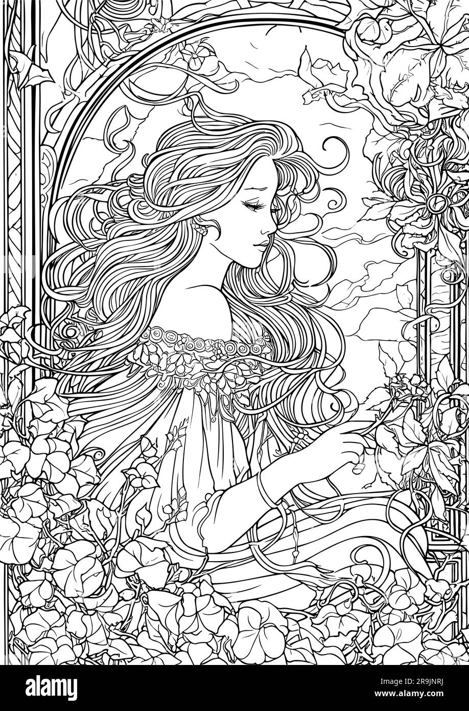 Enchanted Realm, Princess Coloring Book pages Stock Vector Image & Art