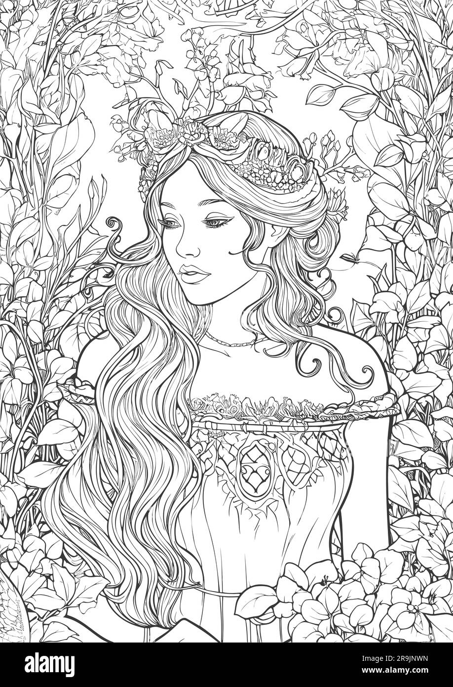 Enchanted Realm, Princess Coloring Book pages Stock Vector Image & Art
