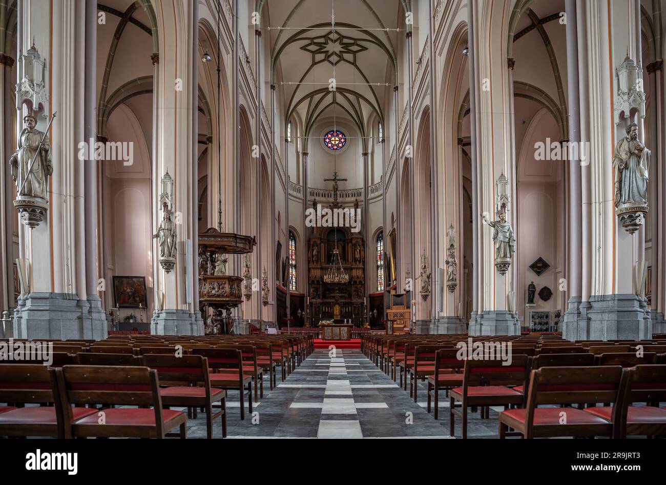 Wetteren, East Flemish Region, Belgium, June 16, 2023 - Interior design of the Saint Gertrudius catholic church Stock Photo