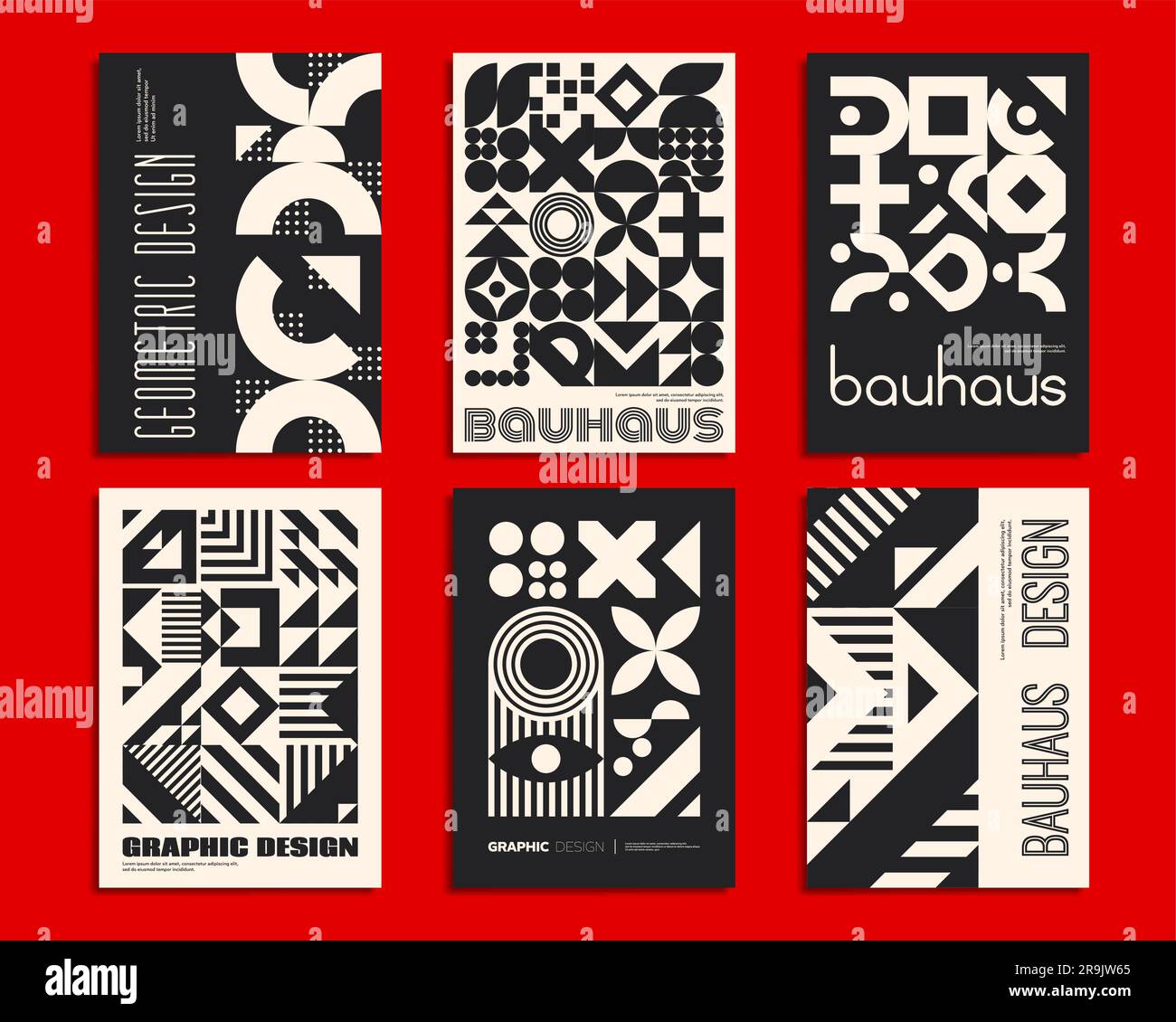 Monochrome Bauhaus posters with geometric abstract patterns, vector ...