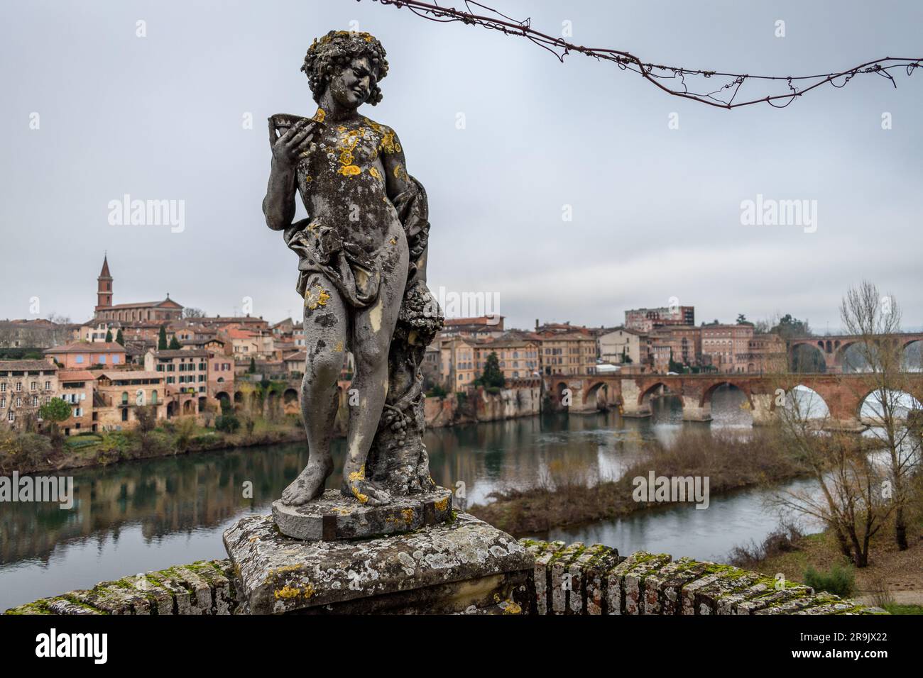 Bacchus state at the Palais de La Berbie bishop's palace gardens, overlooking the River Tarn and the city of Albi. Stock Photo