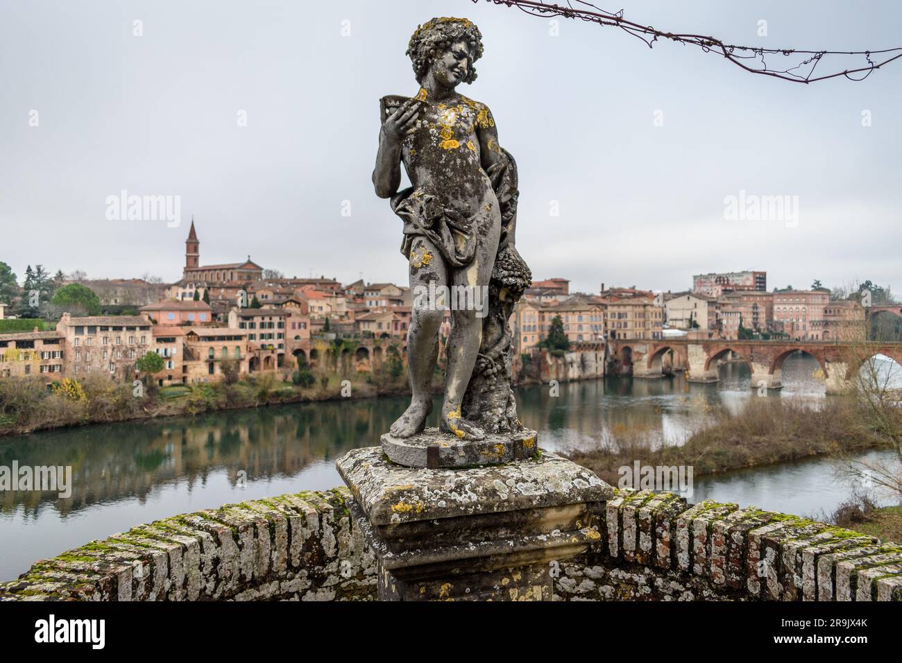 Bacchus state at the Palais de La Berbie bishop's palace gardens, overlooking the River Tarn and the city of Albi. Stock Photo