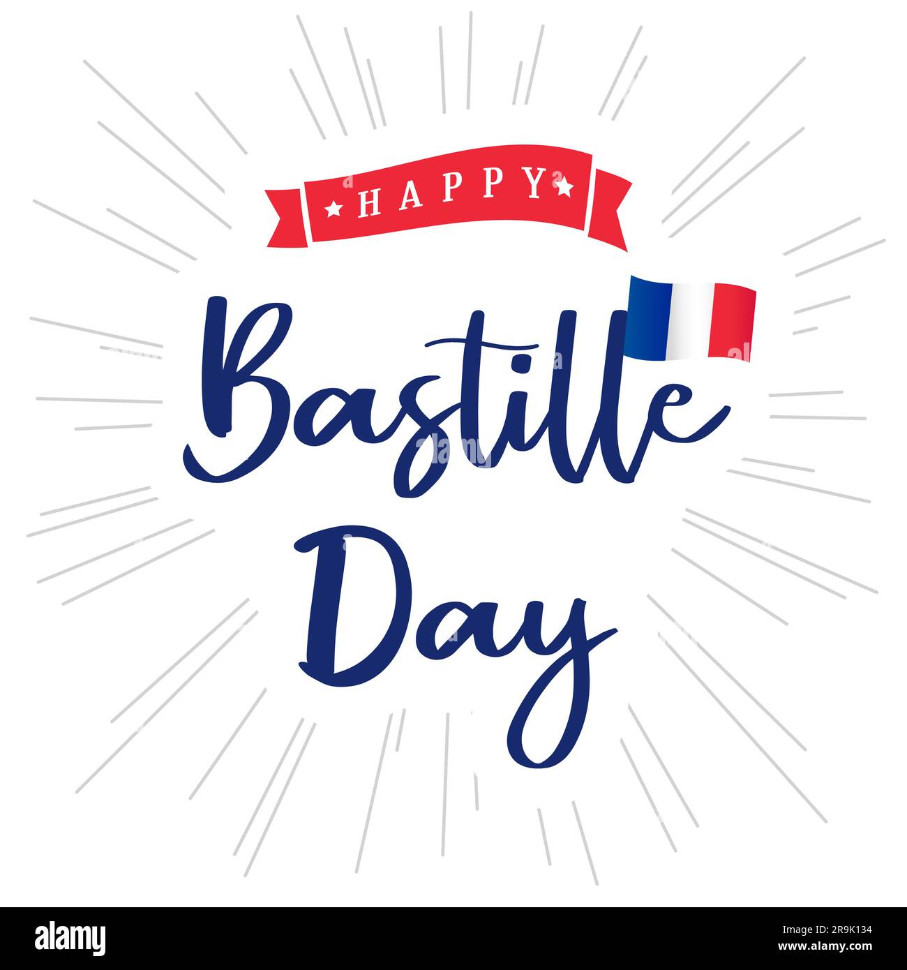 14 Juillet, Bonne Fete Nationale, French lettering - 14 July, Happy National Day. Bastille Day greeting card with Eiffel tower and Colonne de Juillet. Stock Vector