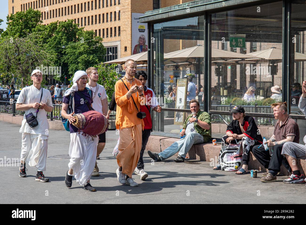Hare Krishnas chanting in Helsinki, Finland Stock Photo