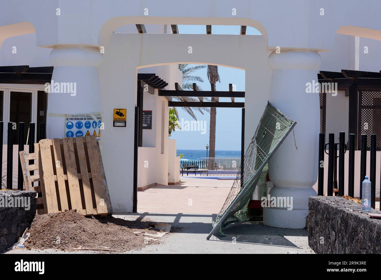 Entrance closed for repair and maintenance Caleta de Fuste Fuerteventura Canary Islands Spain Stock Photo