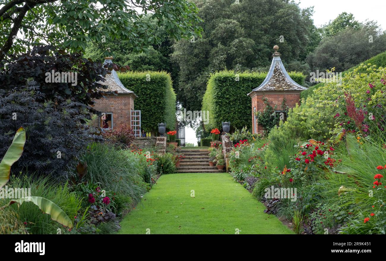 Gazebos at the end of the Red Border in the Arts and Crafts inspired