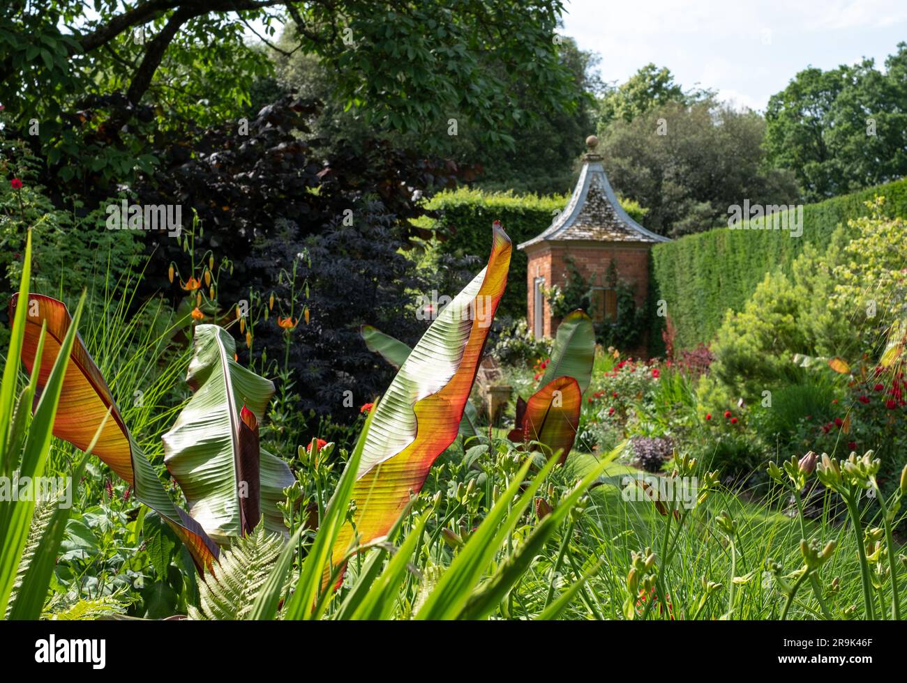 Gazebos at the end of the Red Border in the Arts and Crafts inspired