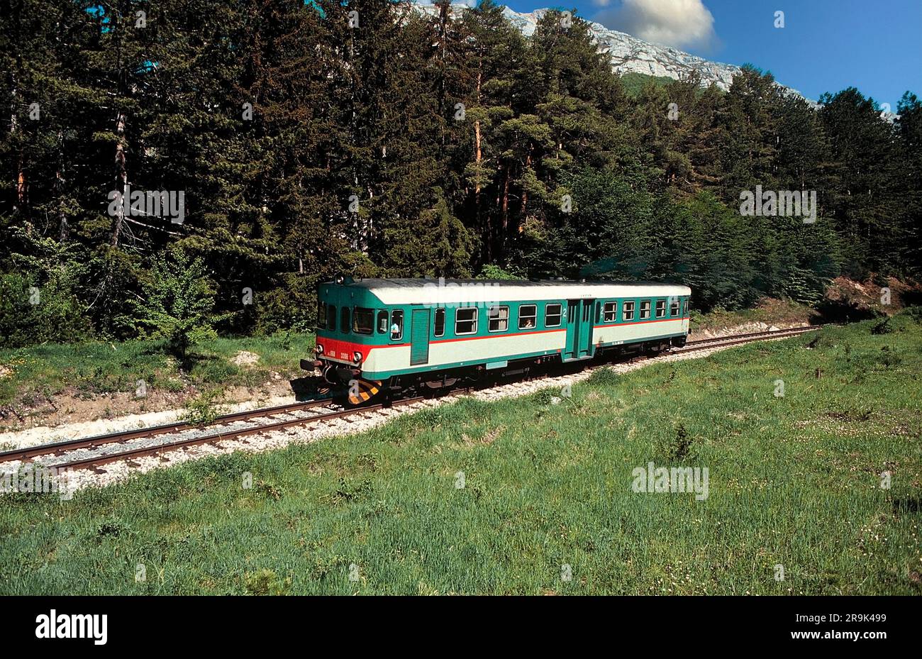 Italy Abruzzo Historic train - tourist section Sulmona - Carpinone - in this photo near Castel di Sangro Stock Photo