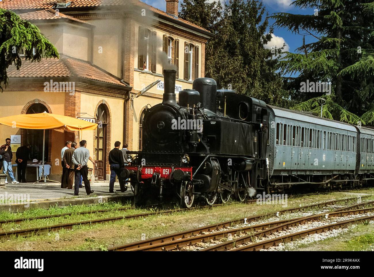 Italy Lombardia 'Railroad Basso Sebino' Blu Train - Bergamo - Palazzolo - Paratico - Sarnico Stock Photo