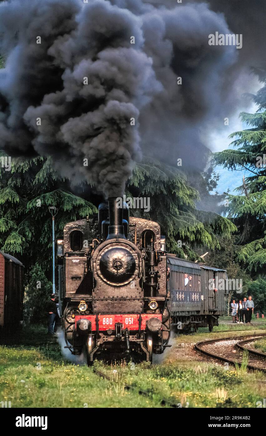 Italy Lombardia 'Railroad Basso Sebino' Blu Train - Bergamo - Palazzolo - Paratico - Sarnico Stock Photo