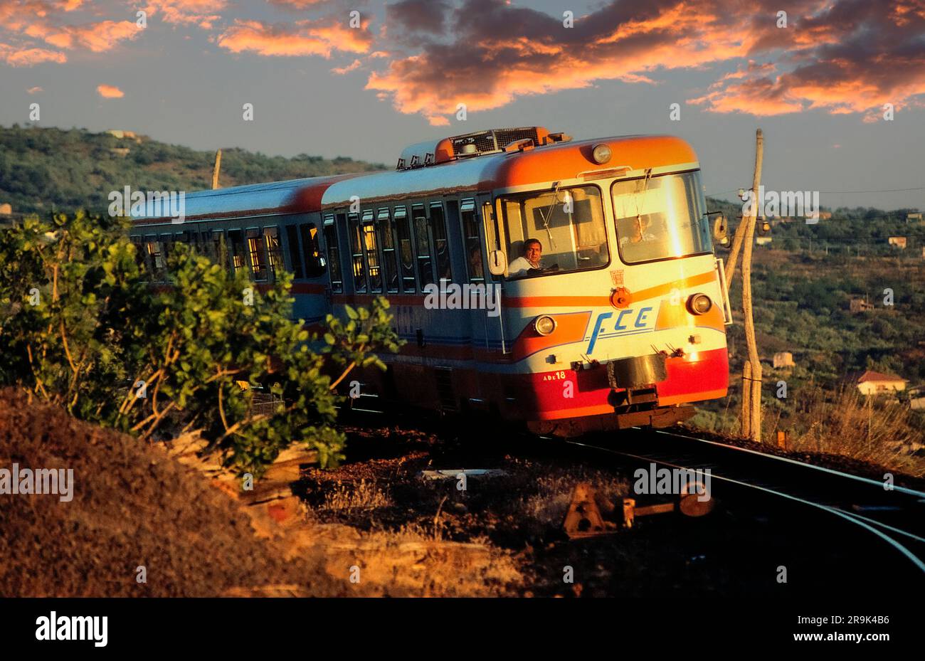 Italy Sicily Railroad Circumetnea Stock Photo