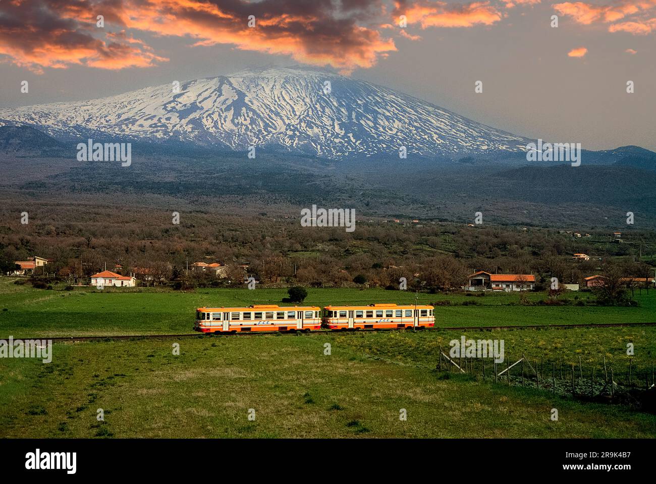 Italy Sicily Railroad Circumetnea Stock Photo