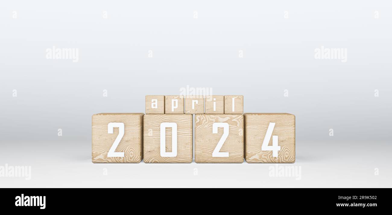 Wooden Cubes 2024, Cubes with text April 2024. 3D work and 3D image