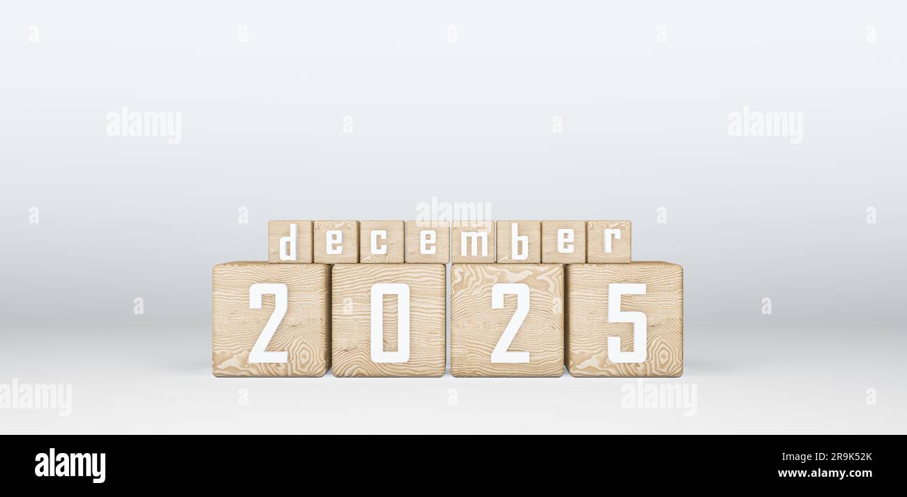 Wooden Cubes 2025, Cubes with text December 2025. 3D work and 3D image