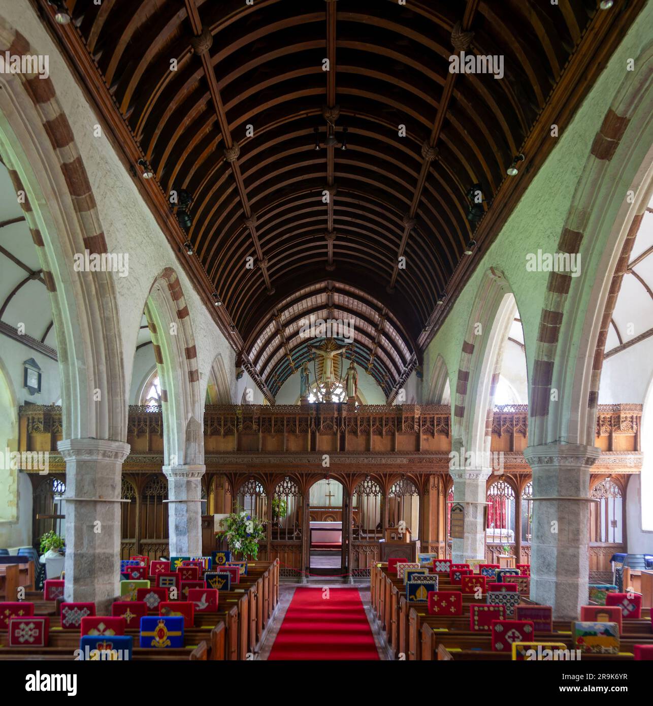 Interior of village parish church of Saint Paul de Leon, Staverton, south Devon, England, UK Stock Photo