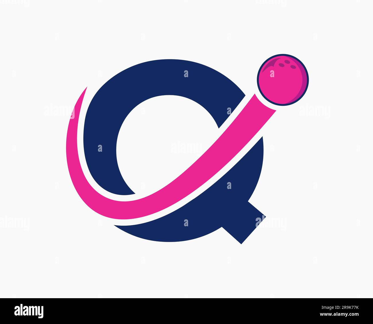 Letter Q Bowling Logo. Bowling Ball Symbol With Moving Ball Icon Stock