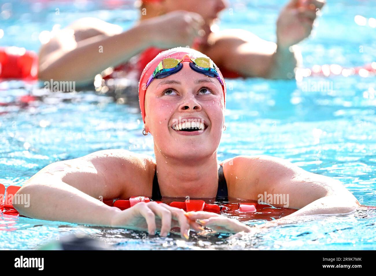 Katie Shanahan of Great Britain smiles after compete in the 400m Individual Medley Women Final during the 59th Settecolli swimming meeting at stadio d Stock Photo