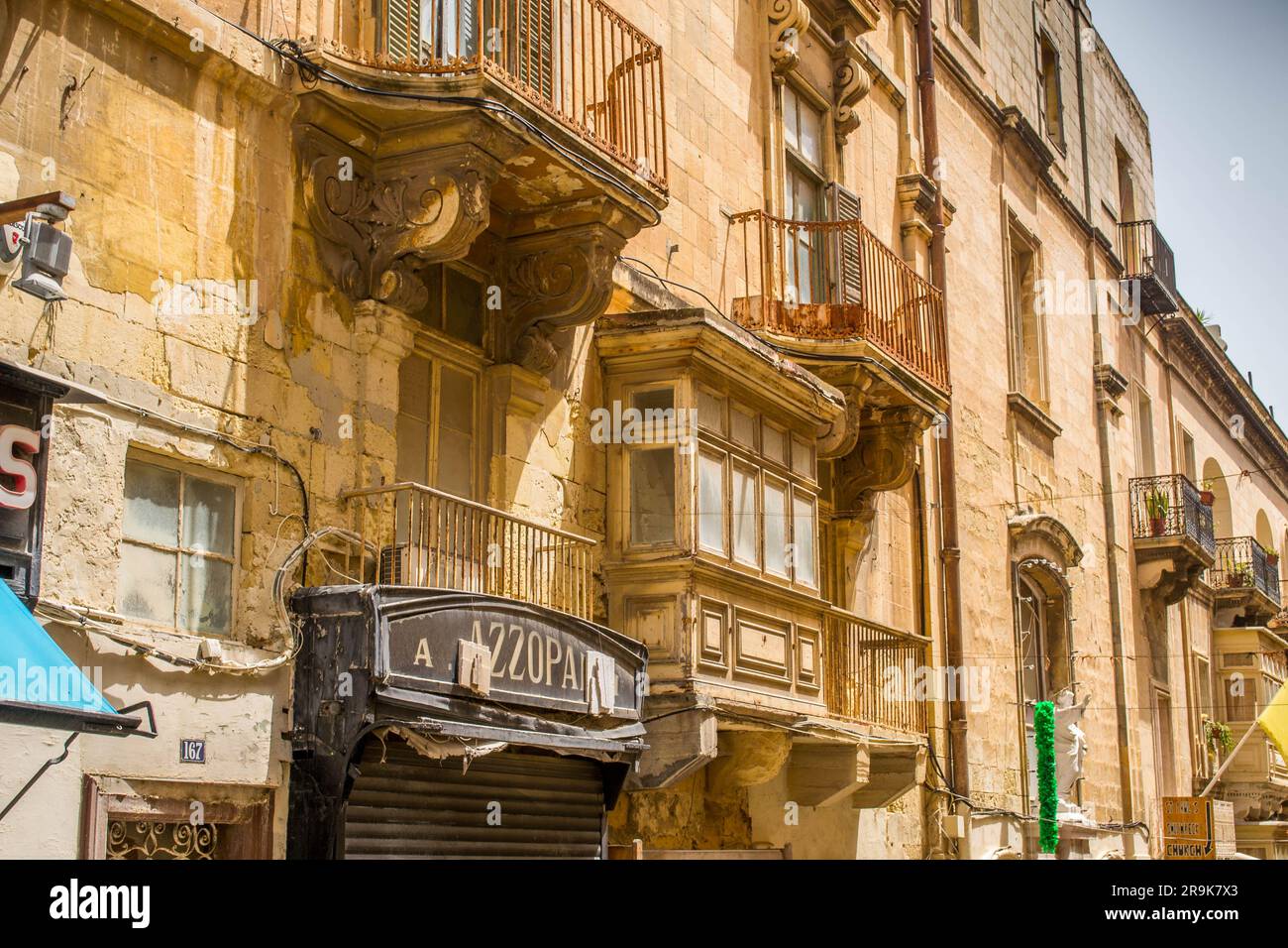 Terraced houses and balconies in Valletta Malta Stock Photo