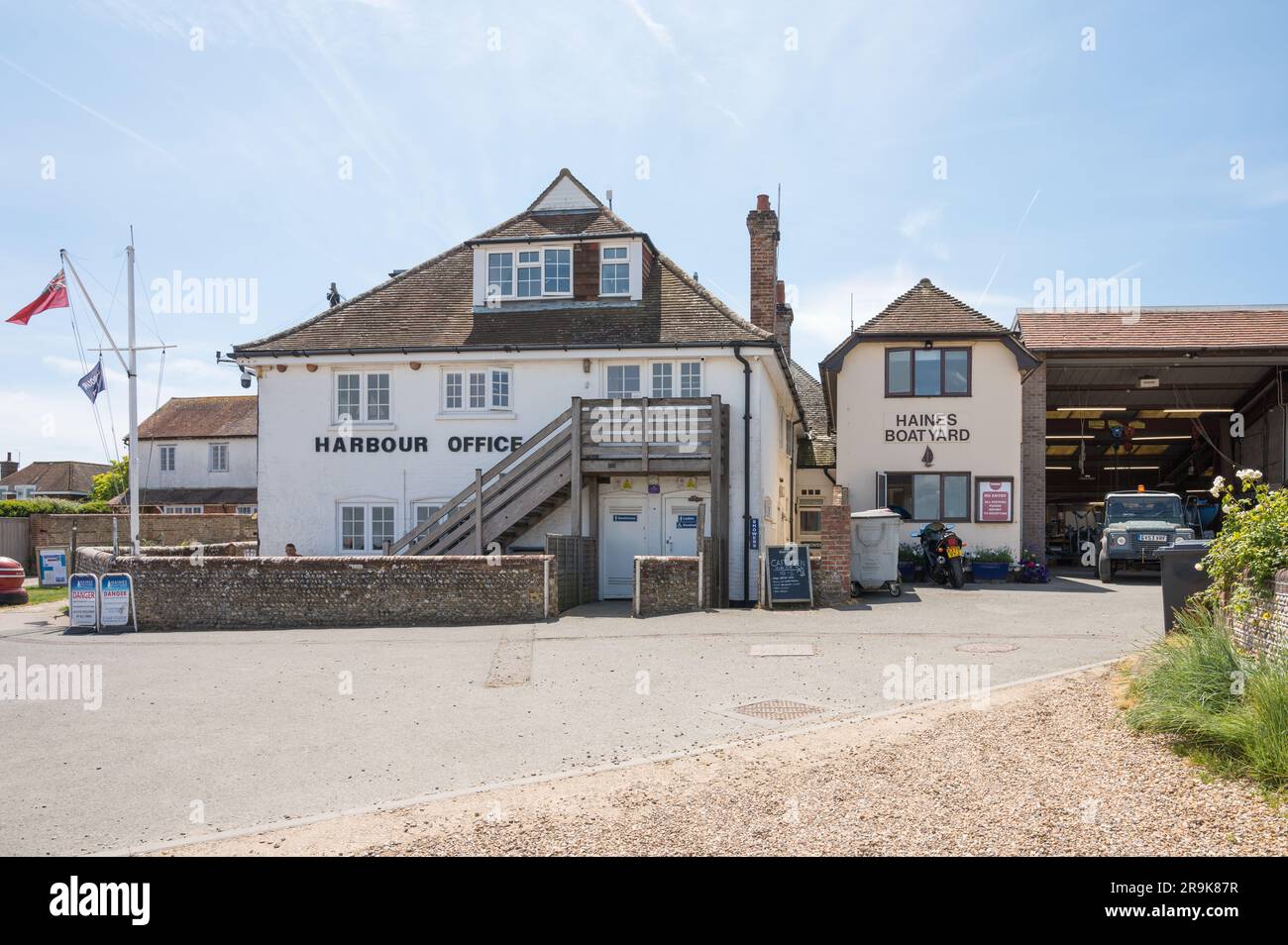 Chichester Harbour Office and Haines Boatyard at West Itchenor, Chichester, West Sussex, England, UK Stock Photo