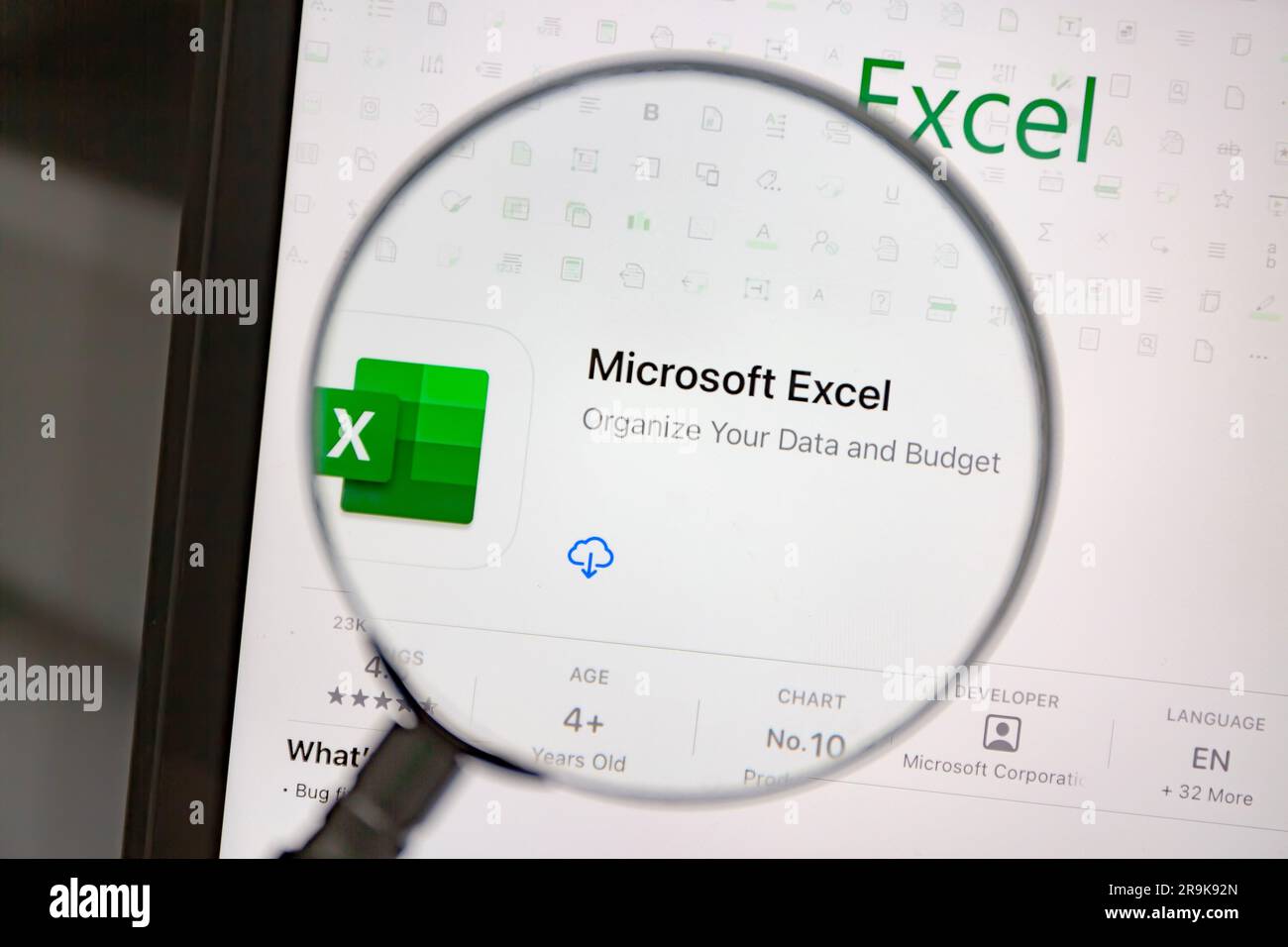 Ostersund, Sweden - Feb 16, 2023 Microsoft Excel app closeup. Microsoft Excel is a spreadsheet developed by Microsoft for Windows, macOS, Android. Stock Photo