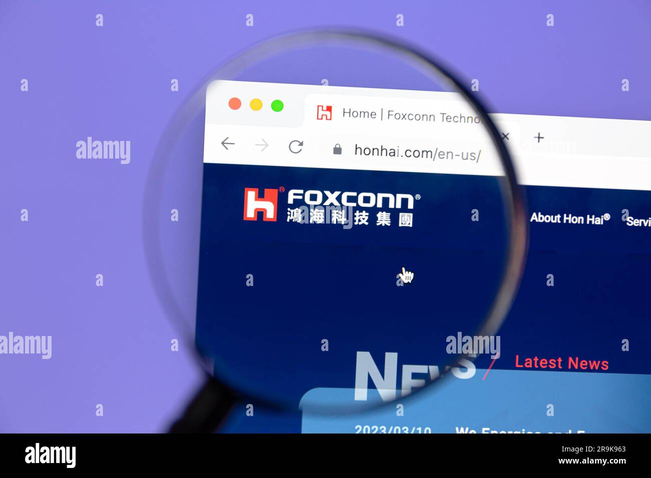 Ostersund, Sweden - Mars 12, 2023: Foxconn homepage. Foxconn internationally is a Taiwanese multinational electronics contract manufacturer. Stock Photo