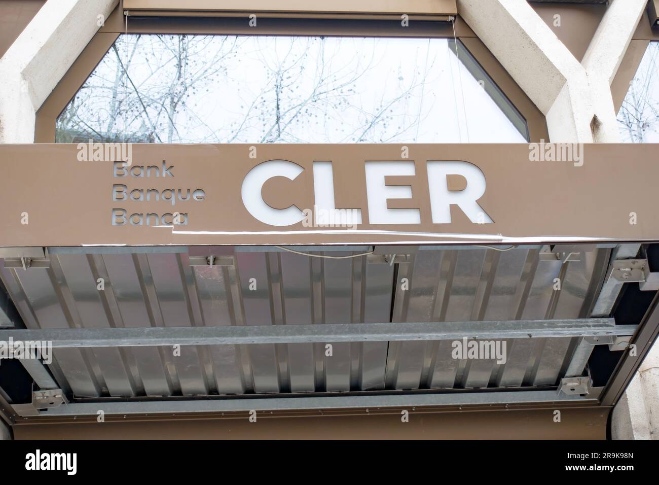 Geneva, Switzerland Jan 14, 2023, CLER Bank logo in Geneva. Cler is a Swiss bank based in
