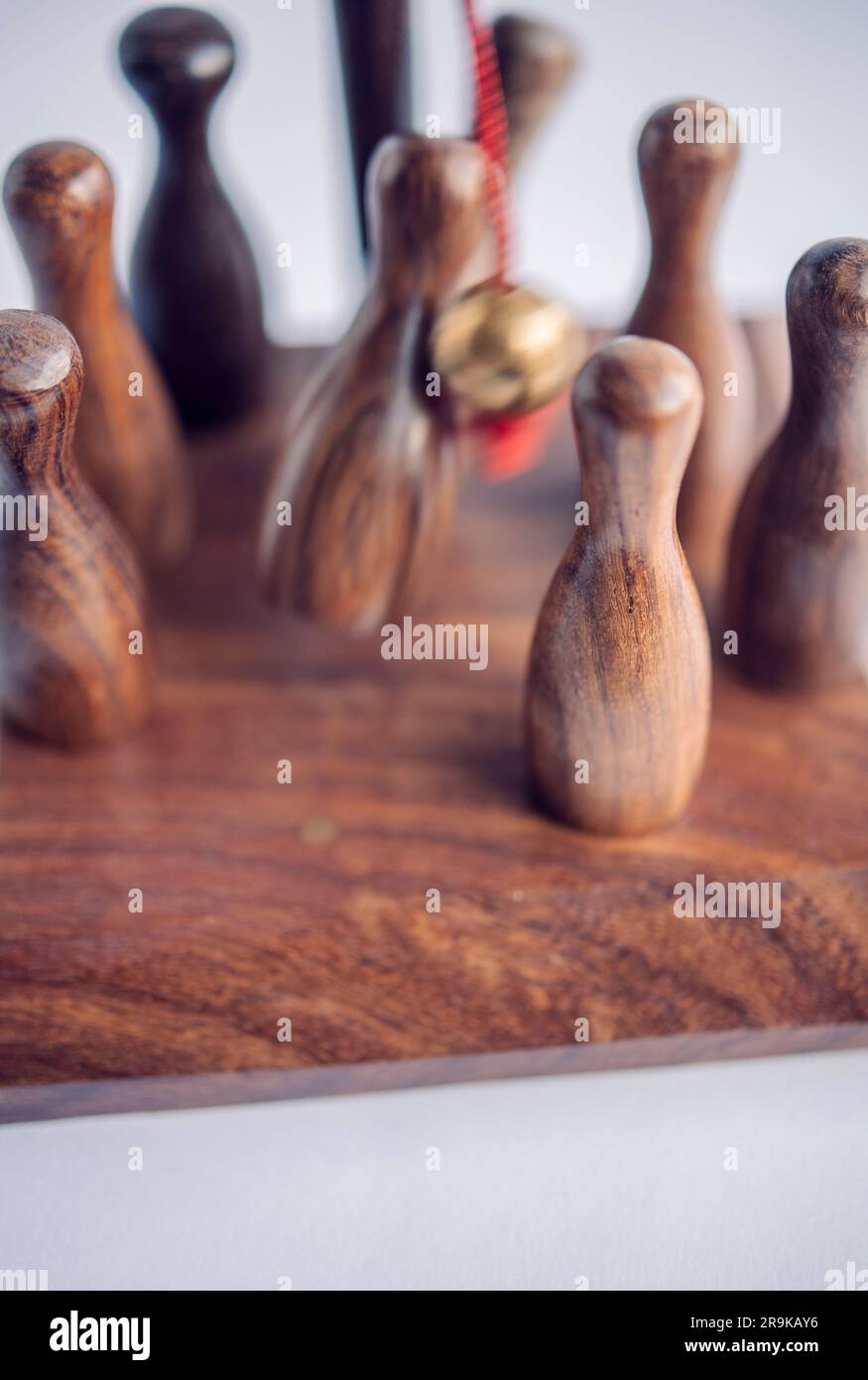 Mini bar skittles game in action Stock Photo