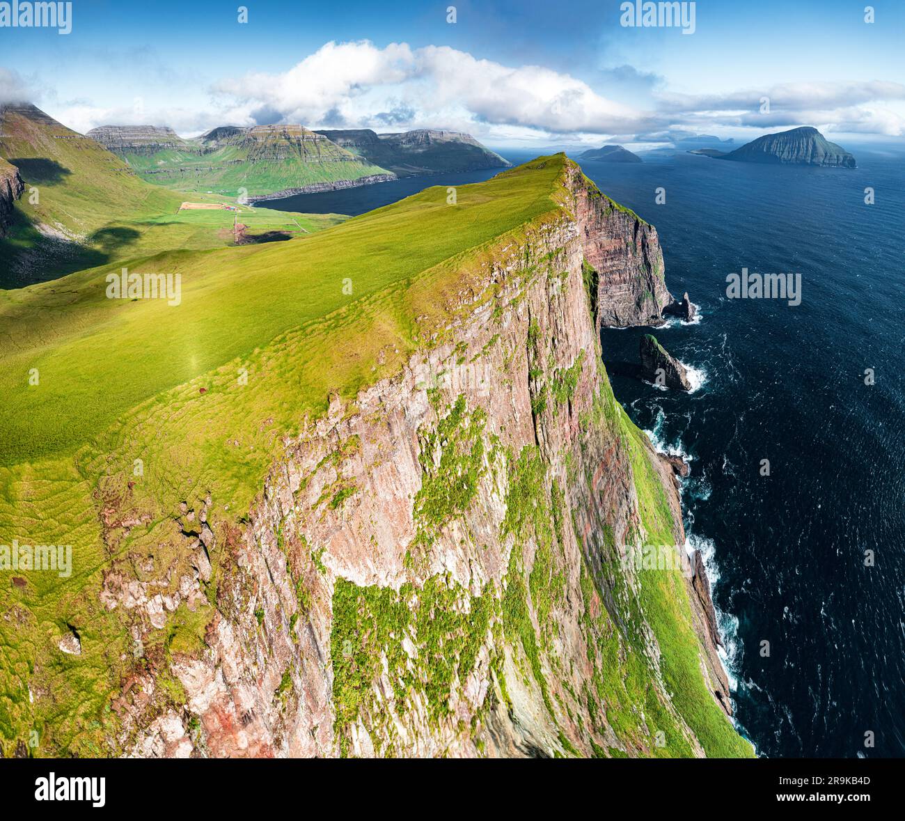Aerial view of Koltur island in the middle of the ocean from majestic