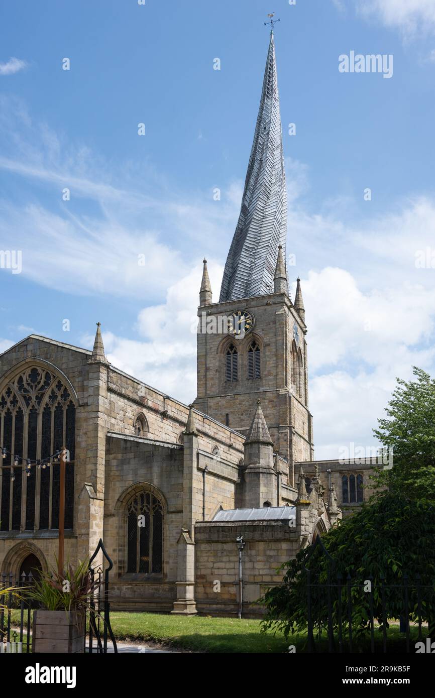 Chesterfield Parish Church with crooked spire - Church of St Mary and All Saints - Chesterfield, Derbyshire, England, UK Stock Photo