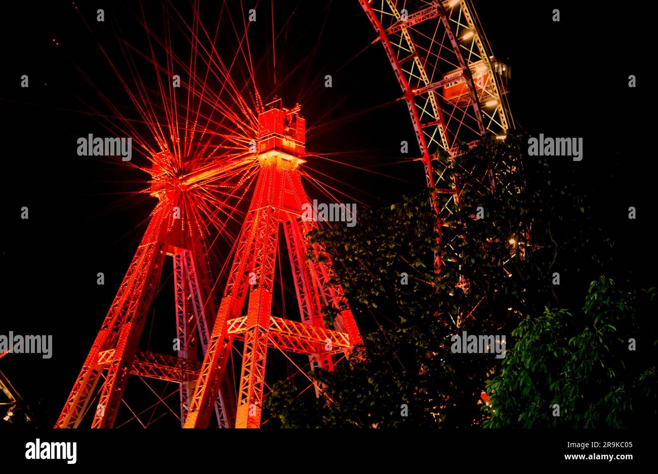 View of the famous giant wheel on Prater Stock Photo