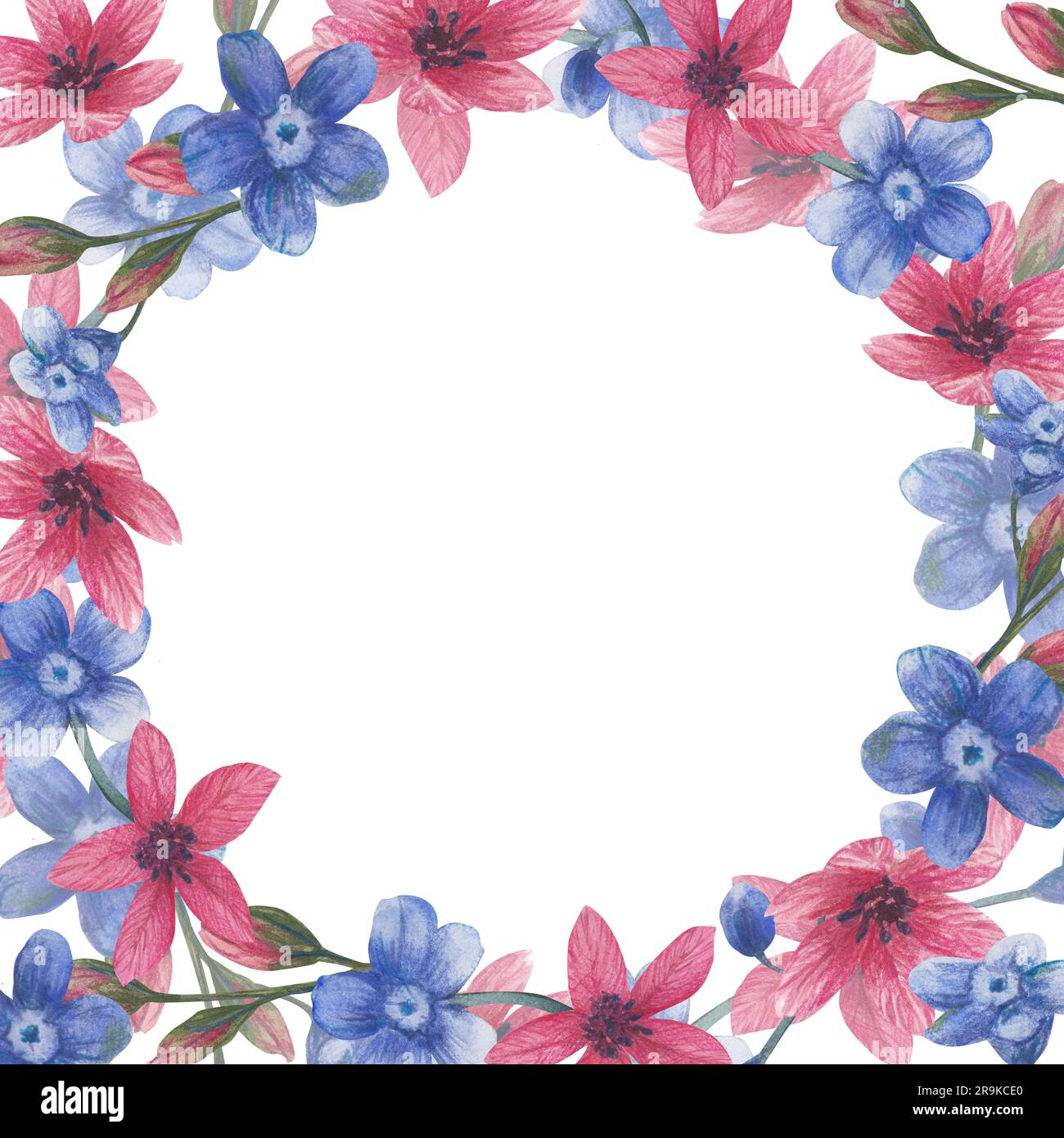 Wildflowers frame. Watercolor floral border for greeting card and ...