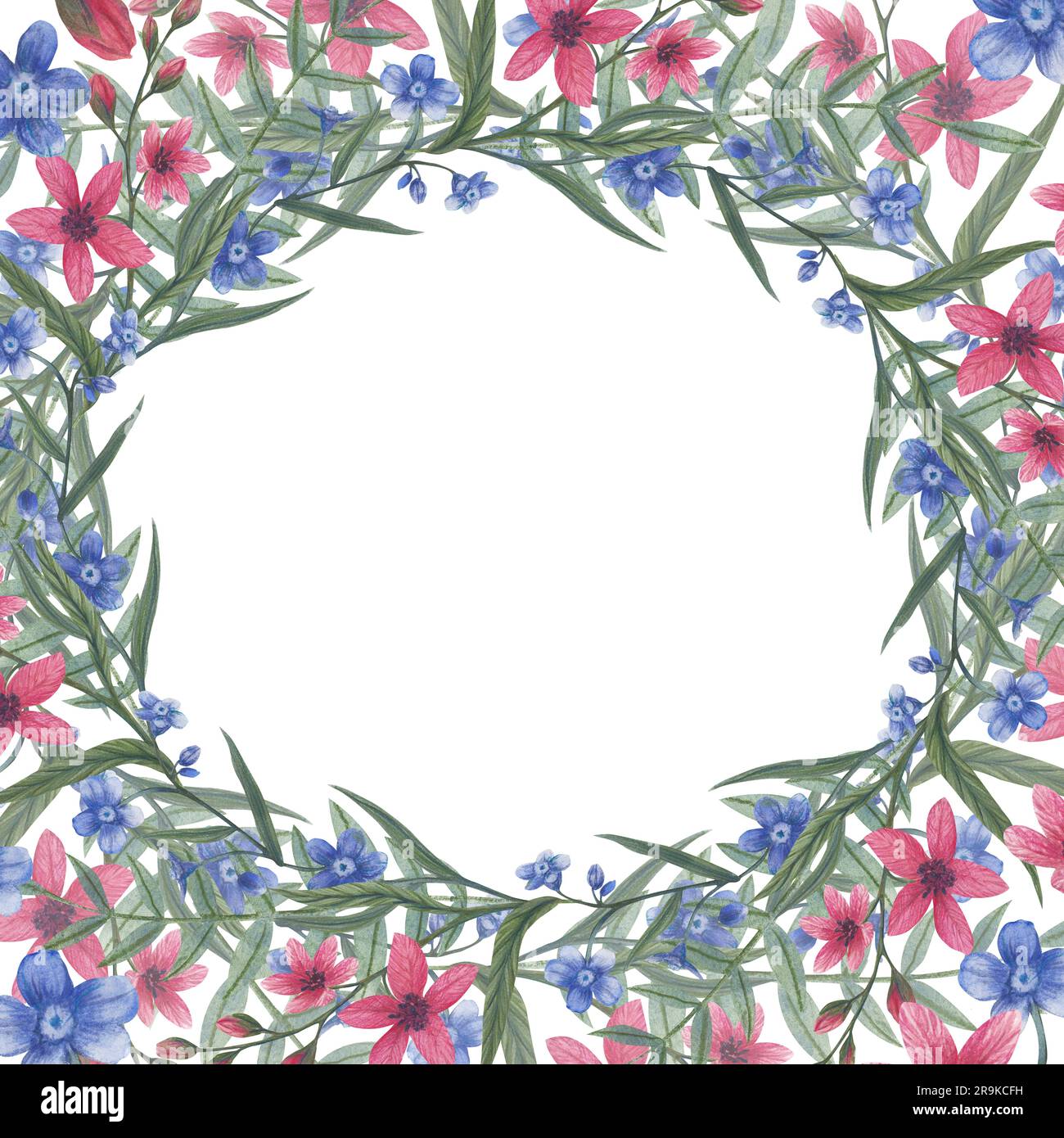 Wildflowers frame. Watercolor floral border for greeting card and ...