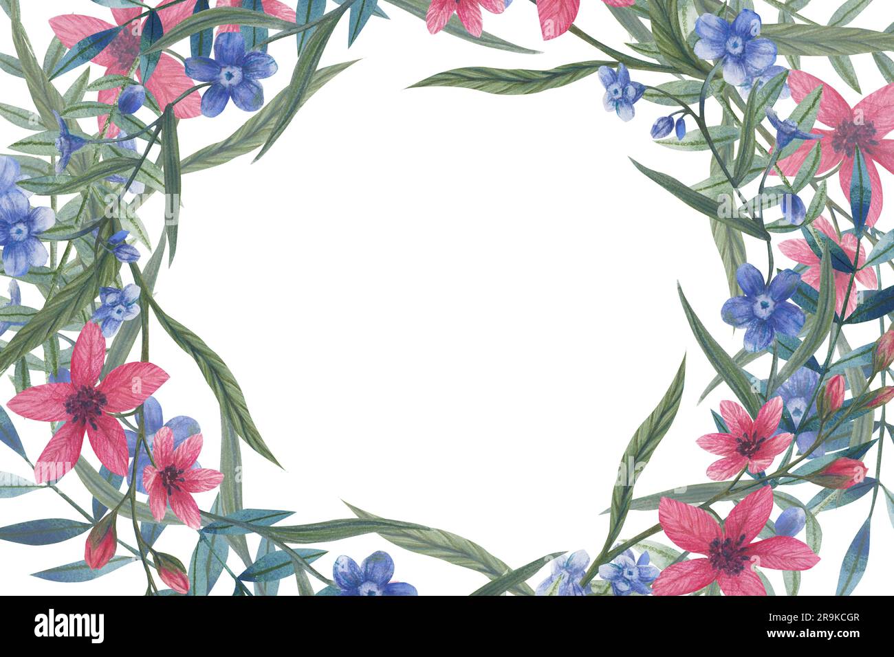 Wildflowers frame. Watercolor floral border for greeting card and ...