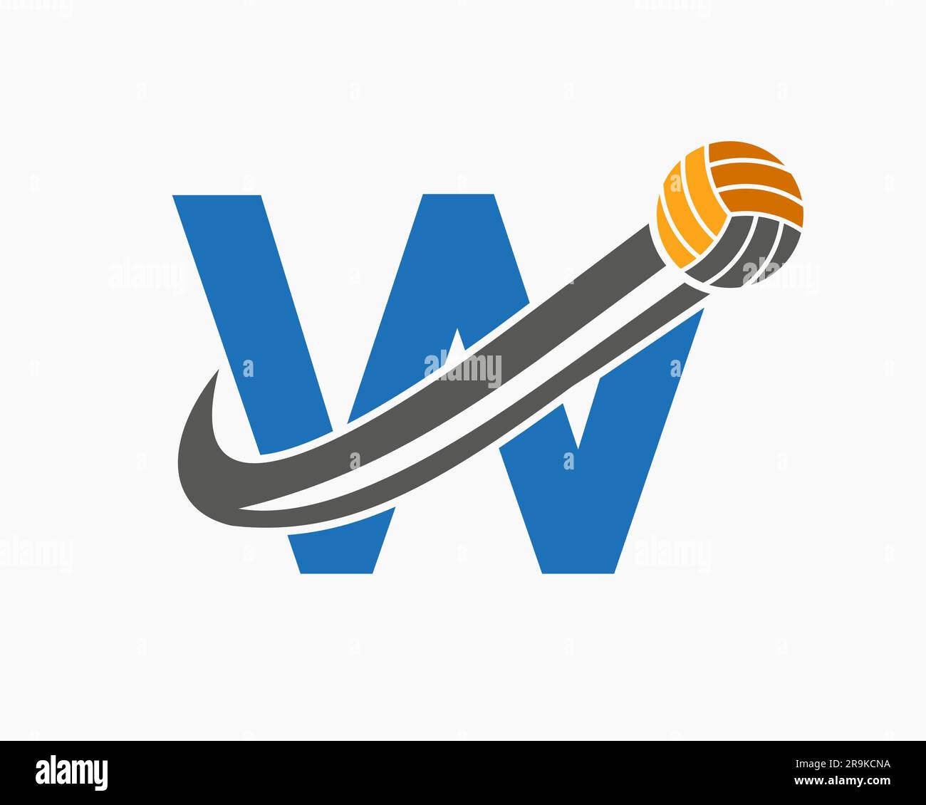 Letter W Volleyball Logo Concept With Moving Volley Ball Icon. Volleyball Sports Logotype Template Stock Vector