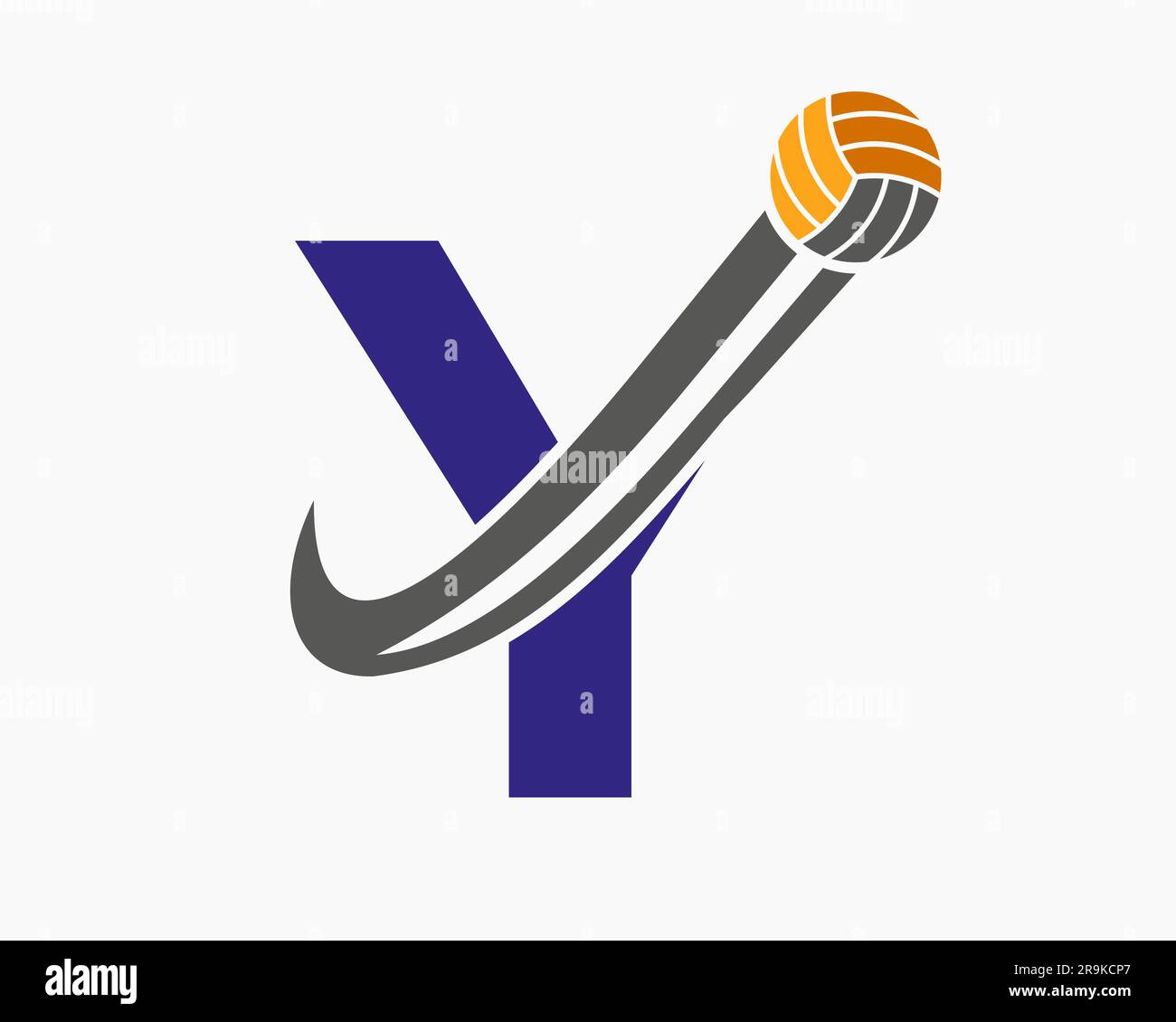 Letter Y Volleyball Logo Concept With Moving Volley Ball Icon. Volleyball Sports Logotype Template Stock Vector