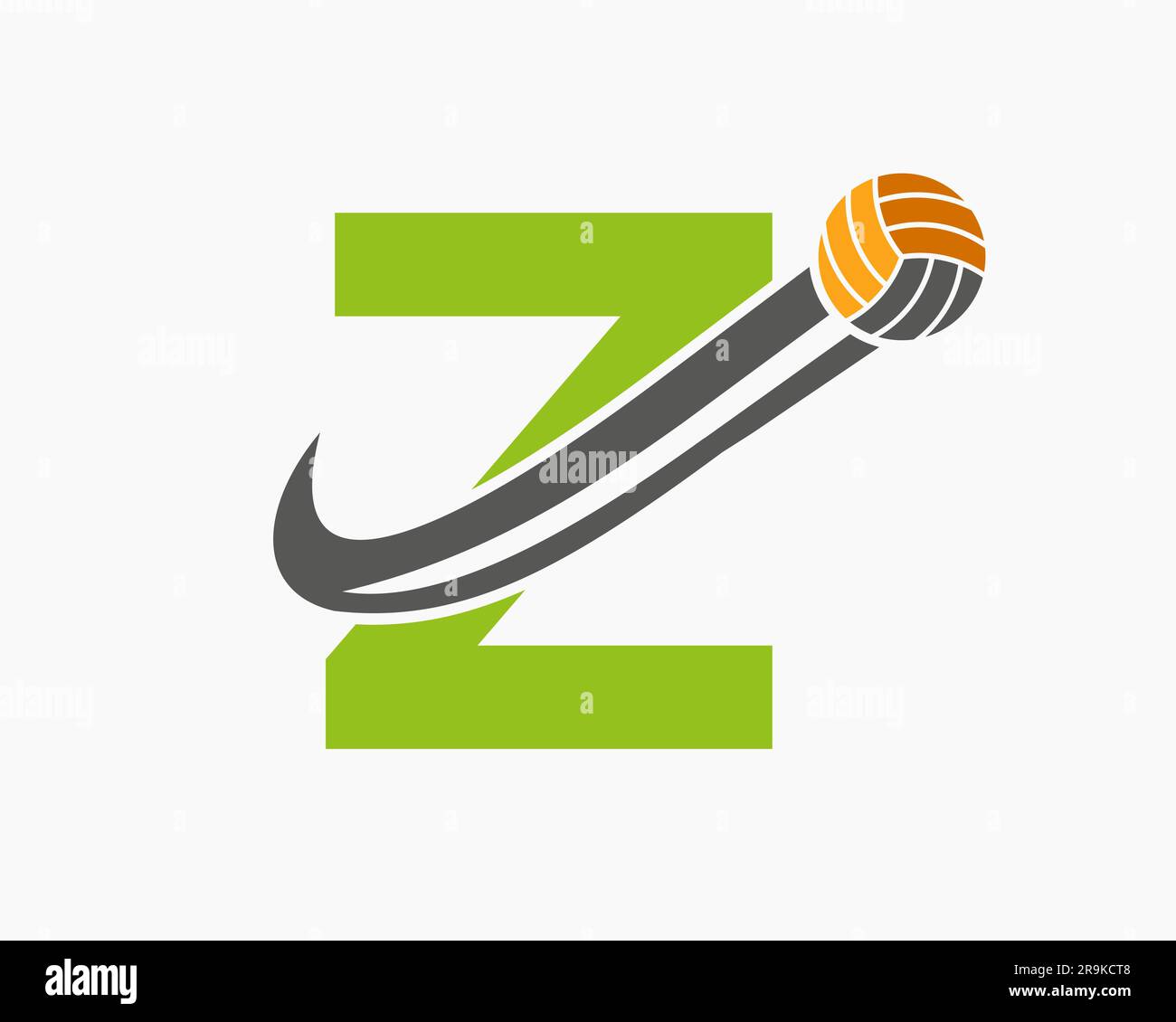 Letter Z Volleyball Logo Concept With Moving Volley Ball Icon. Volleyball Sports Logotype Template Stock Vector