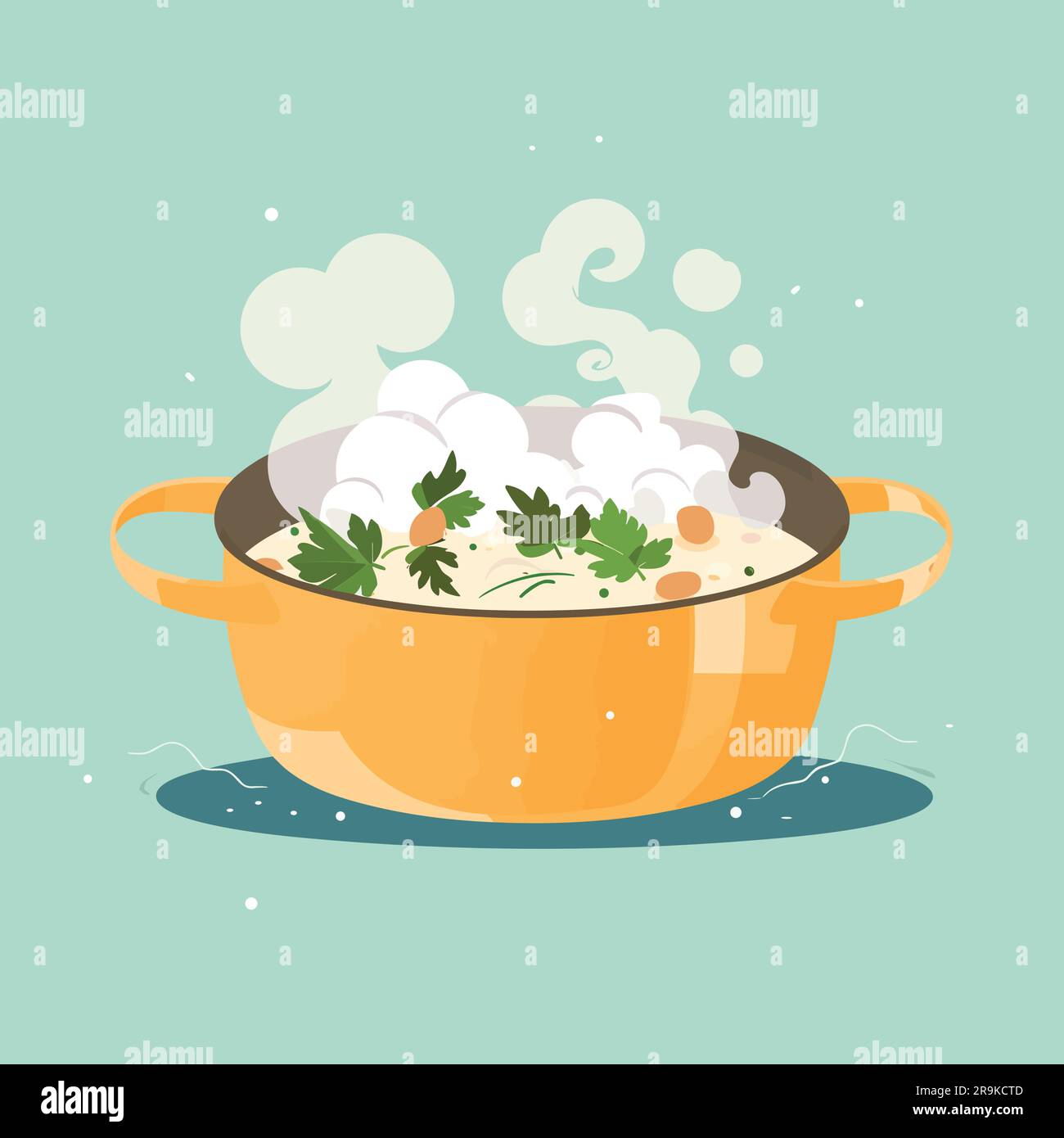 a pot of soup with steam coming out of it vector isolated Stock Vector