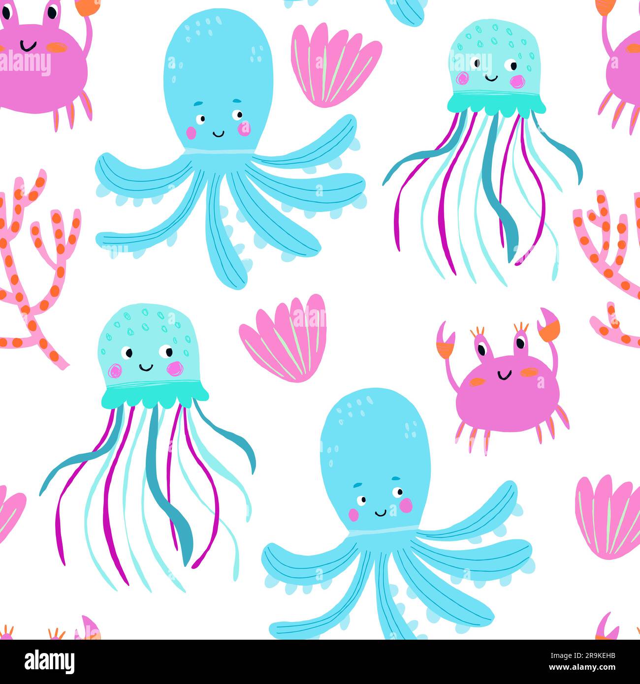 Set with hand drawn sea life elements. Vector doodle cartoon set of ...