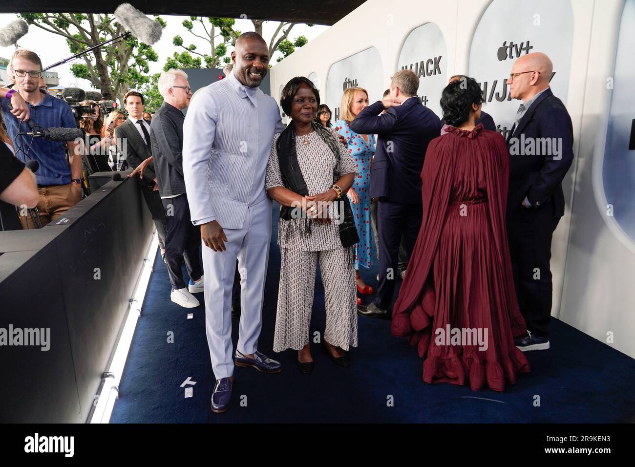 Idris Elba and his mother Eve Elba attend the Hijack premiere, in London, Tuesday, June 27, 2023