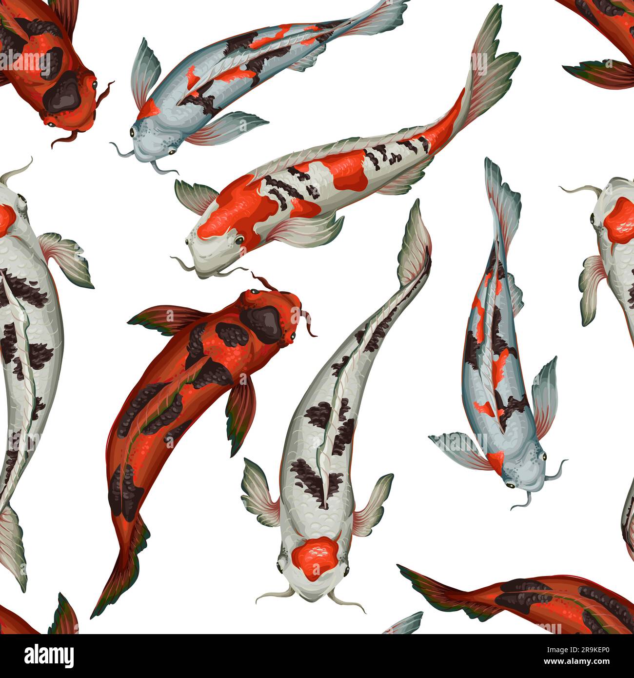 Seamless pattern with koi fishes. Vector. Stock Vector