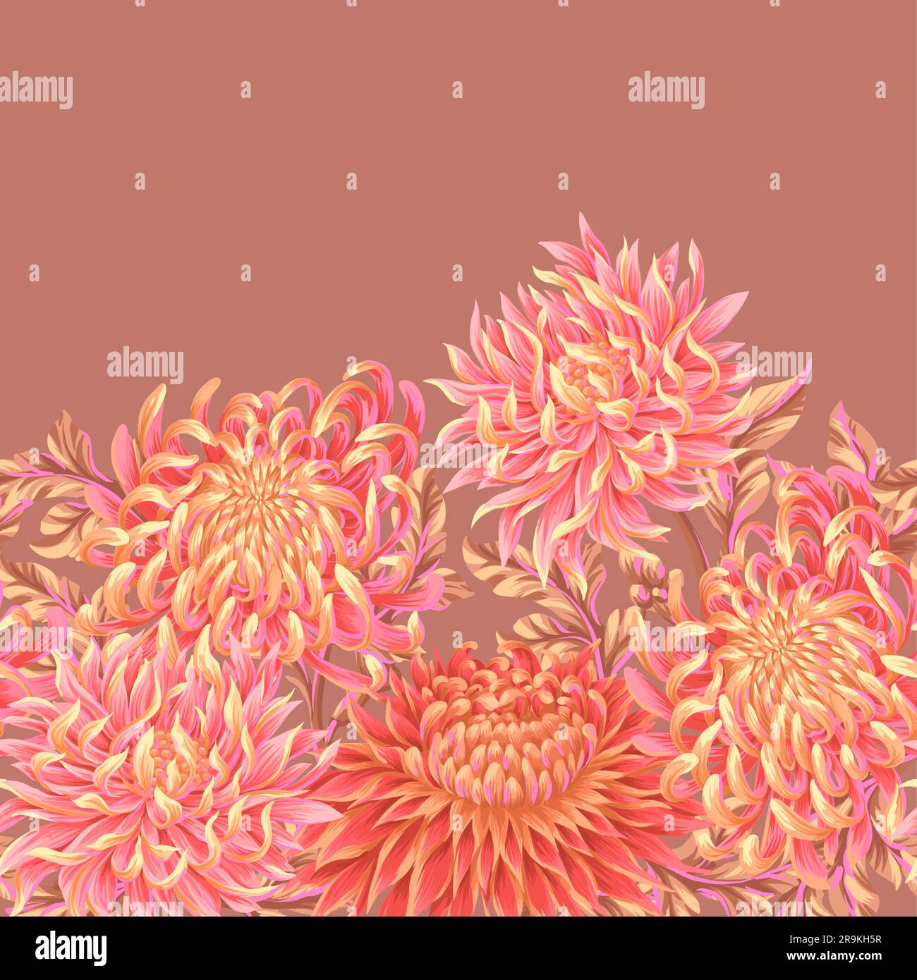 Seamless border with chrysanthemums. Vector. Stock Vector