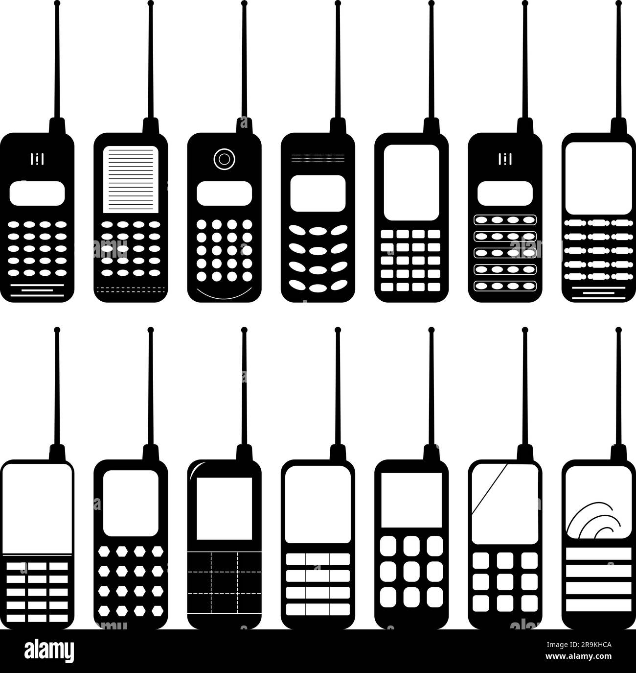Black and white phone mobile smartphone cell cellular icon transparent background EPS Vector art Pack Stock Vector
