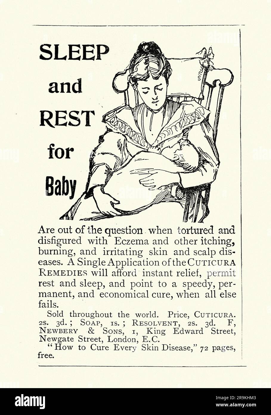 Vintage illustration Advert for Eczema cure eczema in infants, mother and baby, history of medicine, Victorian 1890s, 19th Century Stock Photo