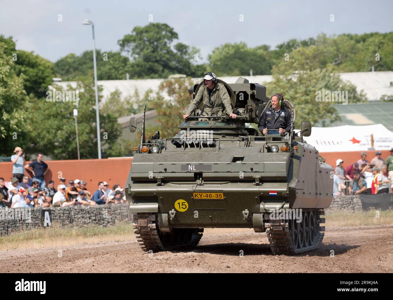 YPR-765 PRAT anti-tank vehicle equipped with a twin-TOW missile launcher by Emerson. The launcher is stowed, reduce its height. Tankfest 23 Bovington Stock Photo