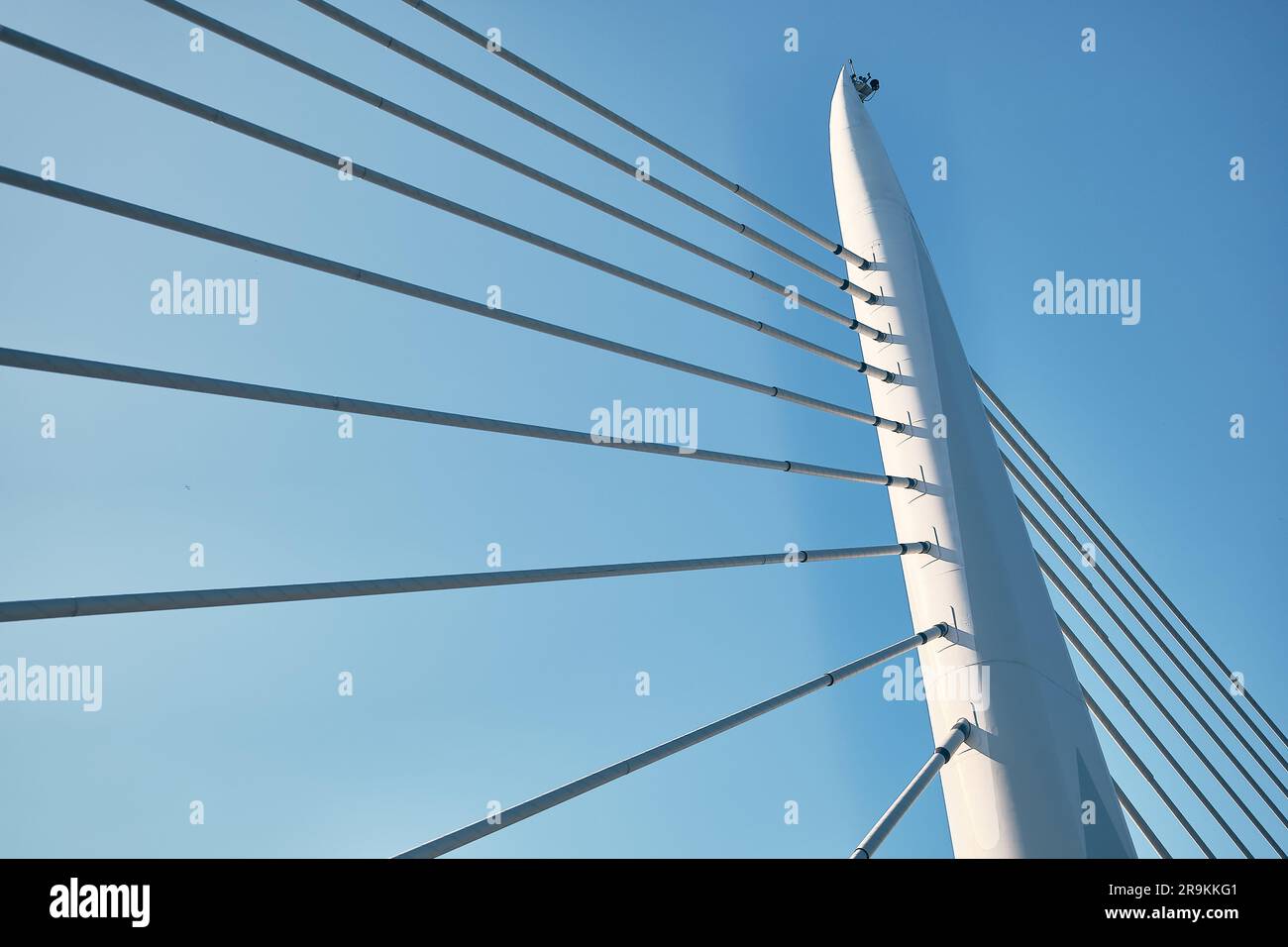 Pylon of cable-stayed bridge opposite low angle view Stock Photo - Alamy