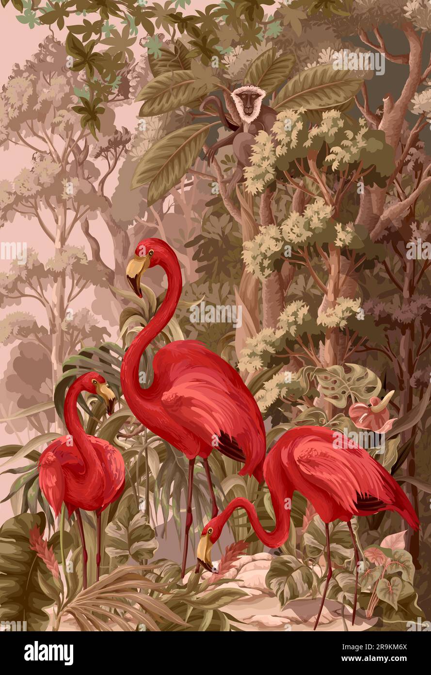 Flamingos in the tropical forest. Vector Stock Vector Image & Art - Alamy