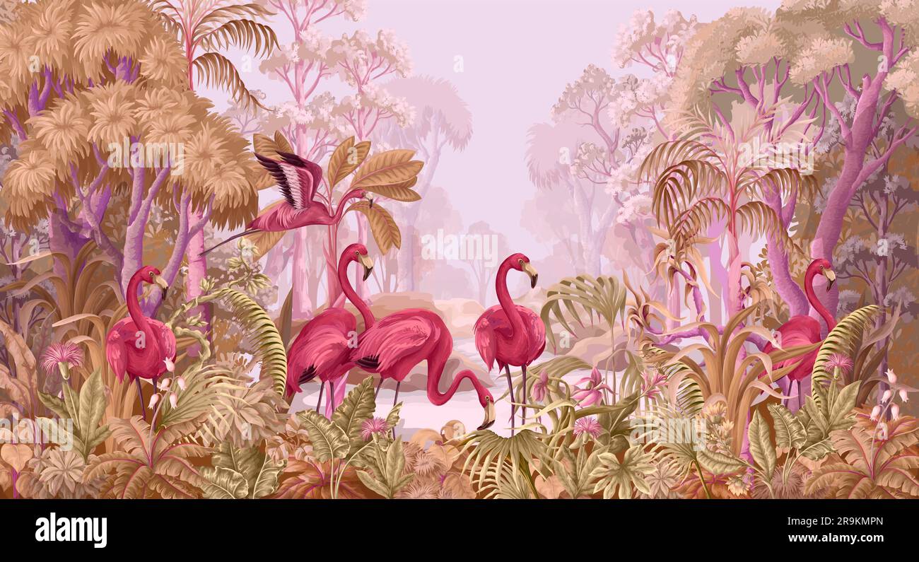 Beautiful flamingos in botanical Stock Vector Images - Alamy