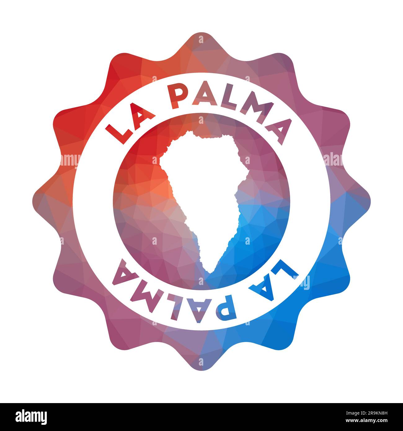 La Palma low poly logo. Colorful gradient travel logo of the island in geometric style. Multicolored polygonal La Palma rounded sign with map for your Stock Vector