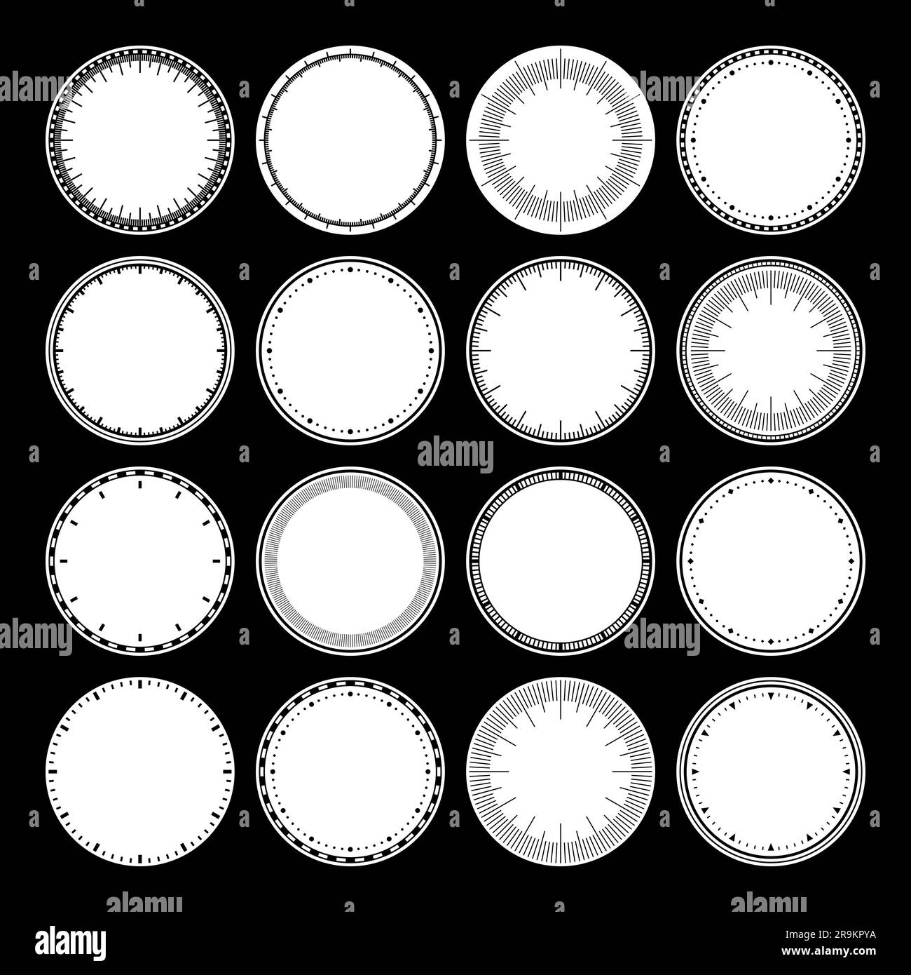 Mechanical clock faces, bezel. Watch dial with minute and hour marks ...