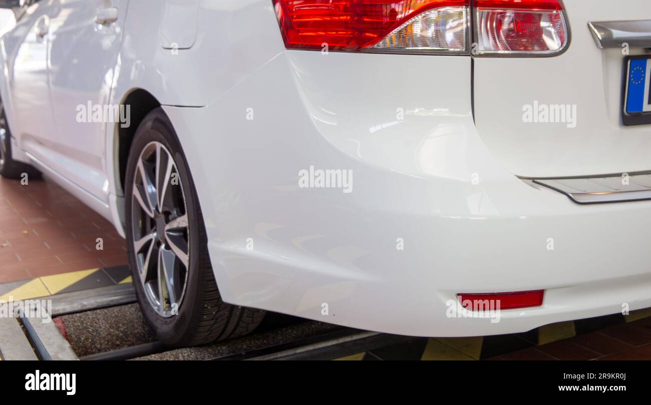 Car on the brake test bench (brake test Stock Photo Alamy